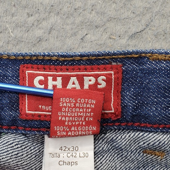 Chaps Jeans Mens 42x30 Blue Denim Straight Fit Medium Wash Flat Front Stretch - Picture 8 of 8